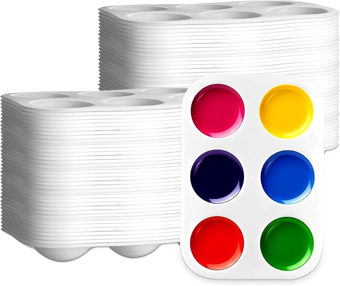 80 PCS White Plastic Paint Palettes 6 Well Watercolor Palette Rectangular Paint Tray Paint Pallets Paint Palette Tray Paint Plates Oil Palette Painting Tray for DIY Art Painting