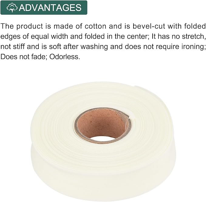 MECCANIXITY 1 Inch Double Fold Bias Tape Polyester Continuous Bulk Bias Tape for Sewing,Seaming Quilting Hemming Binding Crafts (Beige White 10 Yards)