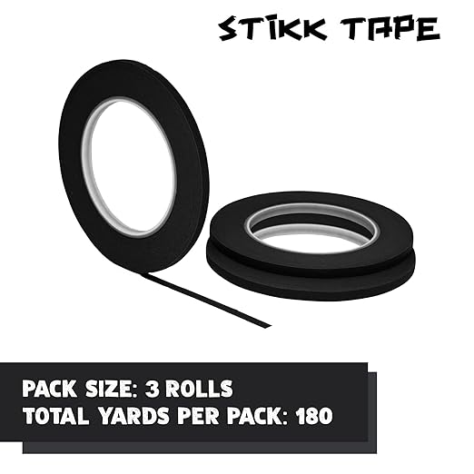 STIKK Painters Tape - 3pk Black Painter Tape - 1/4 inch x 60 Yards - Paint Tape for Painting, Edges, Trim, Ceilings - Masking Tape for DIY Paint Projects - Residue-Free Painting Tape