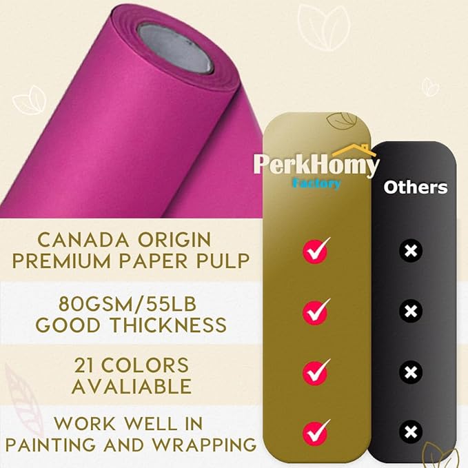 PerkHomy 24" x 1,440" (120') Rose Red Kraft Paper Roll for Craft Bulletin Board Paper Art Table Covering Crafting Gift Wrapping Bouquet Packing Parcel 80GSM 55LB (Rose Red, 24" x 120')
