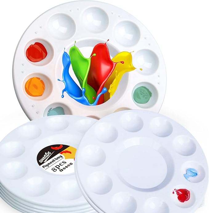 Paint Tray Palettes, Plastic White Palettes for Kids & Students,Paint Tray for Art Class,Craft DIY or Have a Birthday Painting Party-8pcs