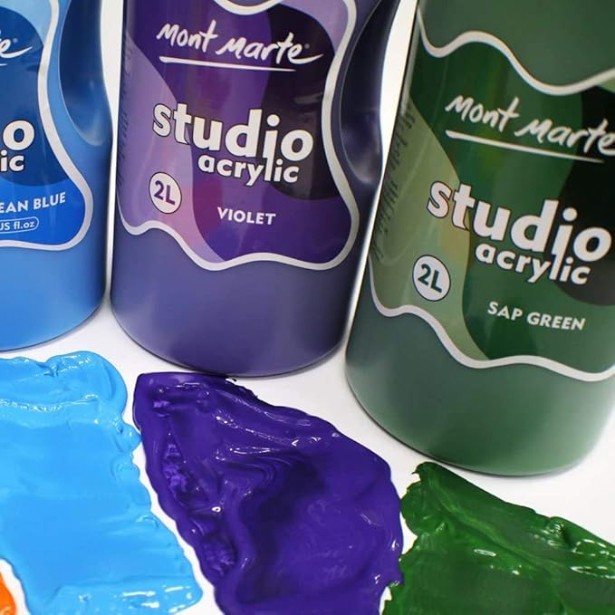 Mont Marte Discovery School Acrylic, Purple, 1/2 Gallon (2 Liter). Ideal for Students and Artists. Excellent Coverage and Fast Drying. Pump Lid Included.