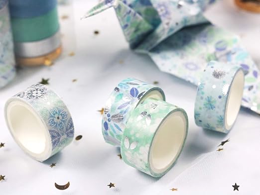 YUBBAEX 12 Rolls Blue Silver Washi Tape Set Masking Decorative Tapes (Blue Mix)