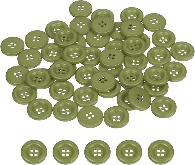 HARFINGTON 50pcs Sewing Button 15mm (5/8 Inch) 4 Holes Resin Thickened Round Crafting Replacement Buttons for Clothing DIY Crafts Decoration, Green