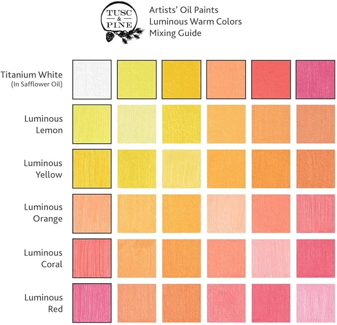 Tusc & Pine Artist Oil Paint - Warm Luminous Set of 5 Assorted Colors, 40 ml each, Non-Yellowing, Rich & Creamy Consistency, Maximum Pigment Load, Small Batch Milled Oil Paints Made in the USA