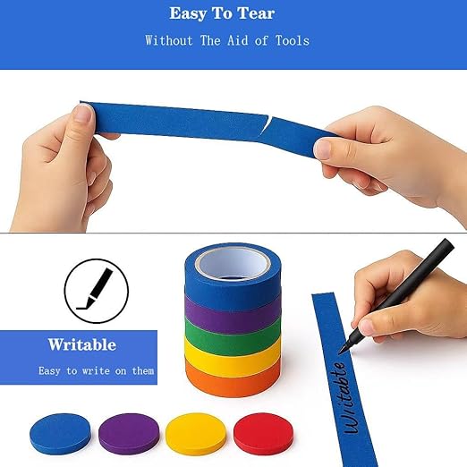 Colored Masking Tape Painters Tape 7 Roll - Masking Tape 1 Inch x 72 Ft (Total 504 Ft), Rainbow Colorful Craft Teacher Tape Great for Arts, Labeling or Coding, DIY, Decoration Room, Classroom Supply