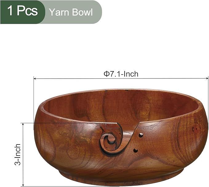 YOKIVE Wooden Yarn Bowls for Crochet Bamboo Yarn Knitting Bowl for Mother Grandma Women Lover, 7.1" x 3"