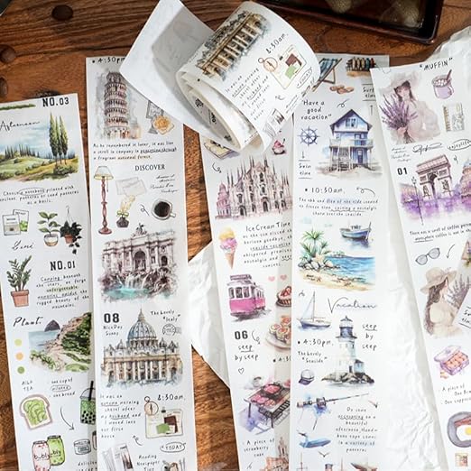 Alideco 6pcs Decorative Adhesive Tapes Fresh Literary Girl Botanical Flower Landscape PET Tape Great for Bullet Journal Supplies, Arts, Scrapbook, DIY Crafts, Planners (fuyuejiaqi)