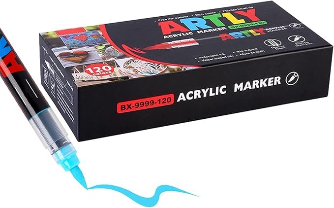 Acrylic Paint Markers, Acrylic Paint Pens, Fabric Markers for Textile, Rock, Glass, Wood, Paper, Ceramic, Canvas DIY Art Supplies Kit for Adults (120)