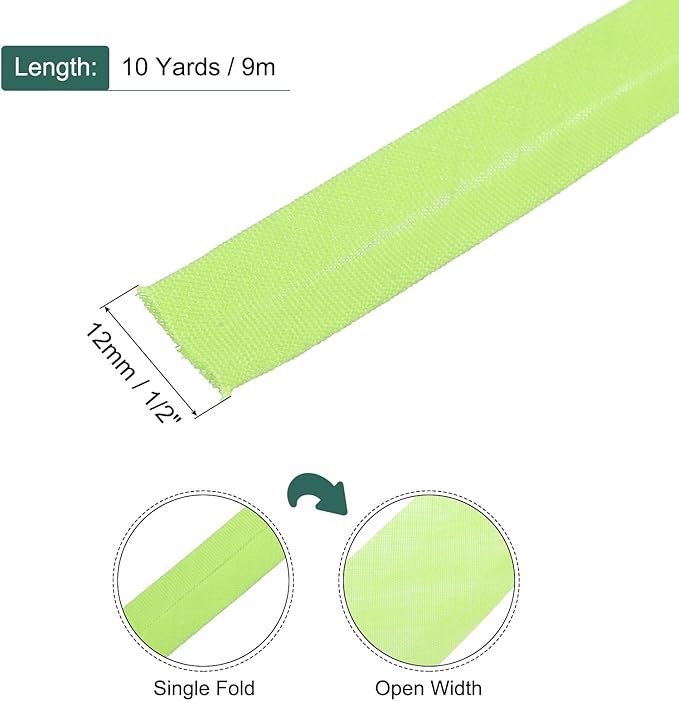 MECCANIXITY 1/2 Inch Single Fold Bias Tape Polyester Continuous Bulk Bias Tape for Sewing,Seaming Quilting Hemming Binding Crafts (Light Yellow 10 Yards)