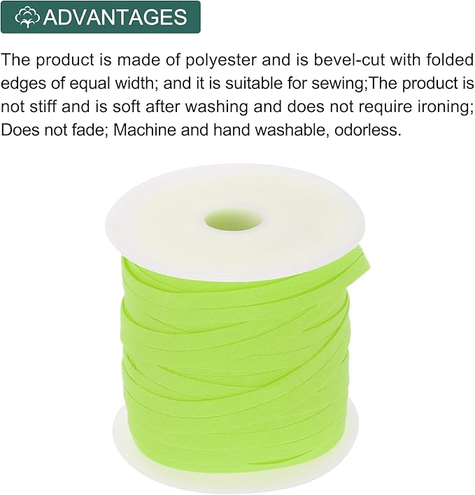 MECCANIXITY 1/2 Inch Single Fold Bias Tape Polyester Continuous Bulk Bias Tape for Sewing,Seaming Quilting Hemming Binding Crafts (Fluorescent Green 50 Yards)