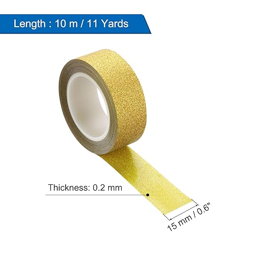MECCANIXITY 8 Pcs 0.6 Inch x 11 Yards Glitter Washi Tape Gold Crafting Tape Glitter Masking Tape Decorative Tape Self Adhesive Stick for Festival Decoration Scrapbooking,Planner,DIY