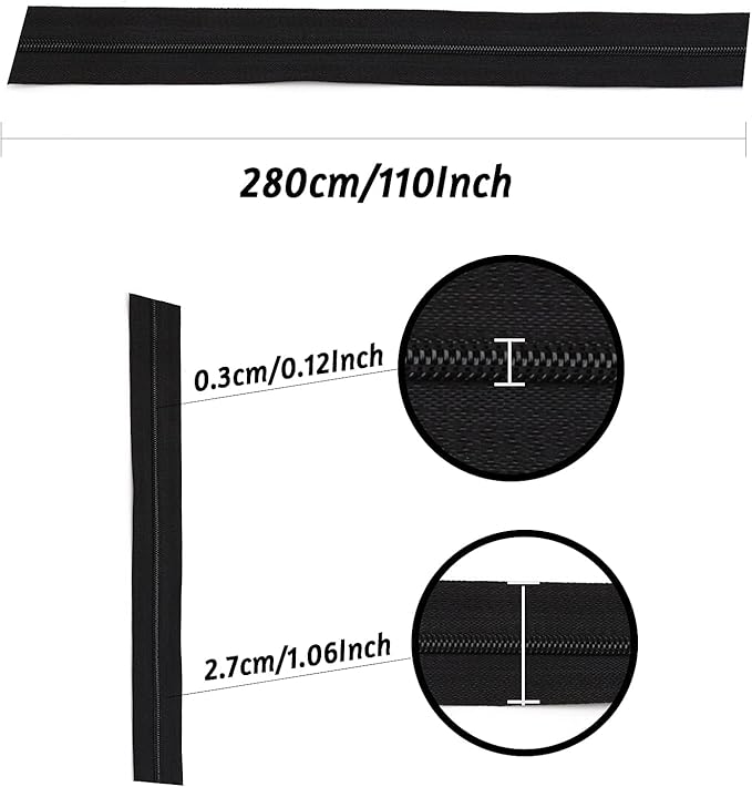 Zippers by The Yard for Sewing, DOITEM 2.8 mm Zippers 22.4 m Nylon Endless Zip Set with Slider and Zip for Sewing and Crafts – 6 Colors