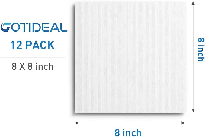 GOTIDEAL Canvases for Painting, 8x8 inch of 12, Professional Primed White Blank Flat Canvas Panels- 100% Cotton Artist Canvas Boards for Acrylics Painting, Oil Watercolor Tempera