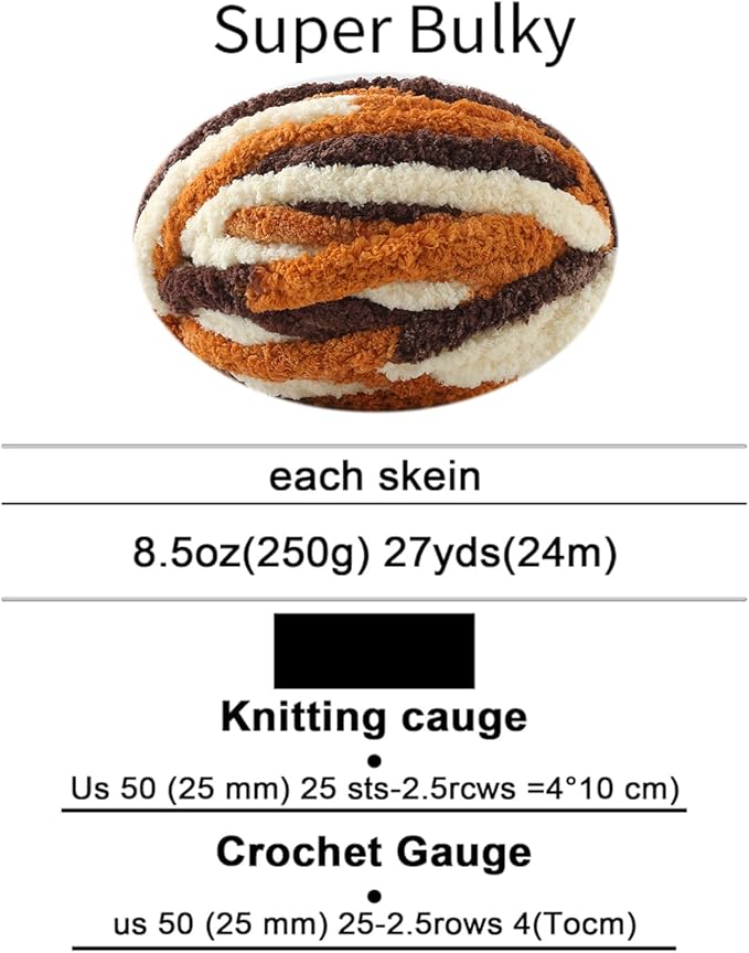 Chunky Yarn for Hand Knitting, No7 Thick Yarn, 250Grams 32Yards, Pack of 4, Perfect for Knitters and Crafters (Cappuccino)