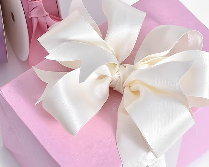 100 Yards Ivory Satin Ribbon Polyester Ribbon for Gift Wrapping Very Suitable for Weddings Party Hair Bow Invitation Decorations and More（1-1/2 inch X 50Yards X 2 Roll）