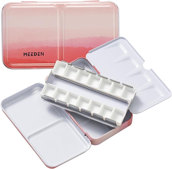MEEDEN Empty Watercolor Paint Palette: Travel Water Color Palette Tin with 12 Half Pans - Portable Metal Palette Tin Box for Artist Student Adults (Red)
