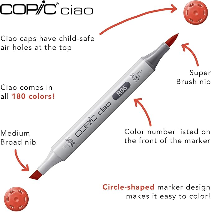 Copic Ciao Pastel Alcohol Markers 6 Colors Dual Brush Tip Art Marker for Adults/Teen Artists & Creators, Permanent Blendable Sketch Markers for Coloring Drawing & Illustration Art - Pastel Color Set