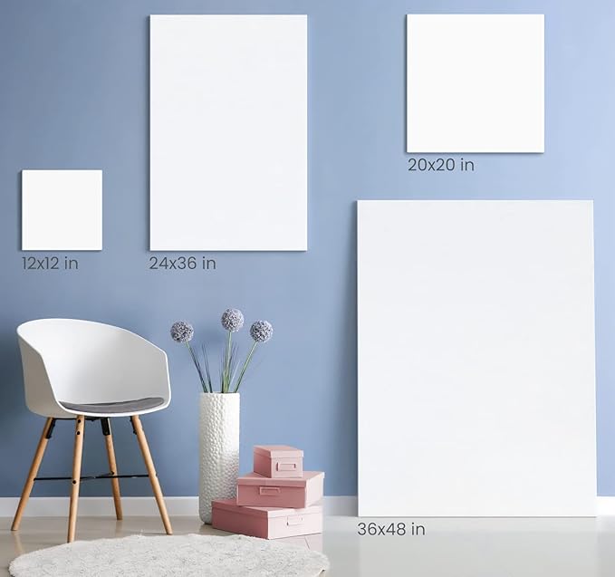 ARTEZA Stretched Canvas, 12 x 12 Inches, Pack of 8, Blank White Square Canvas for Painting for Acrylic, Oil and Gouache Paints