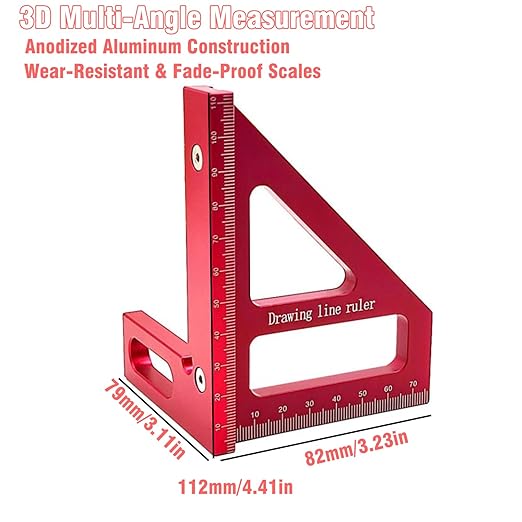 3D Multi-Angle Measuring Ruler, High Precision 45/90 Degree Aluminum Alloy Woodworking Square, Layout Tool with Scale for Carpentry, Engineering & DIY Projects