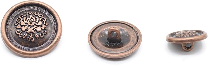 Antique Copper Metal Shank Buttons - 12 Pcs - 3 Size Options - Floral Round Metal Shank Buttons Vintage for Men Women Blazer Coat Uniform Shirt Suit and Jacket Sewing Craft DIY N20702