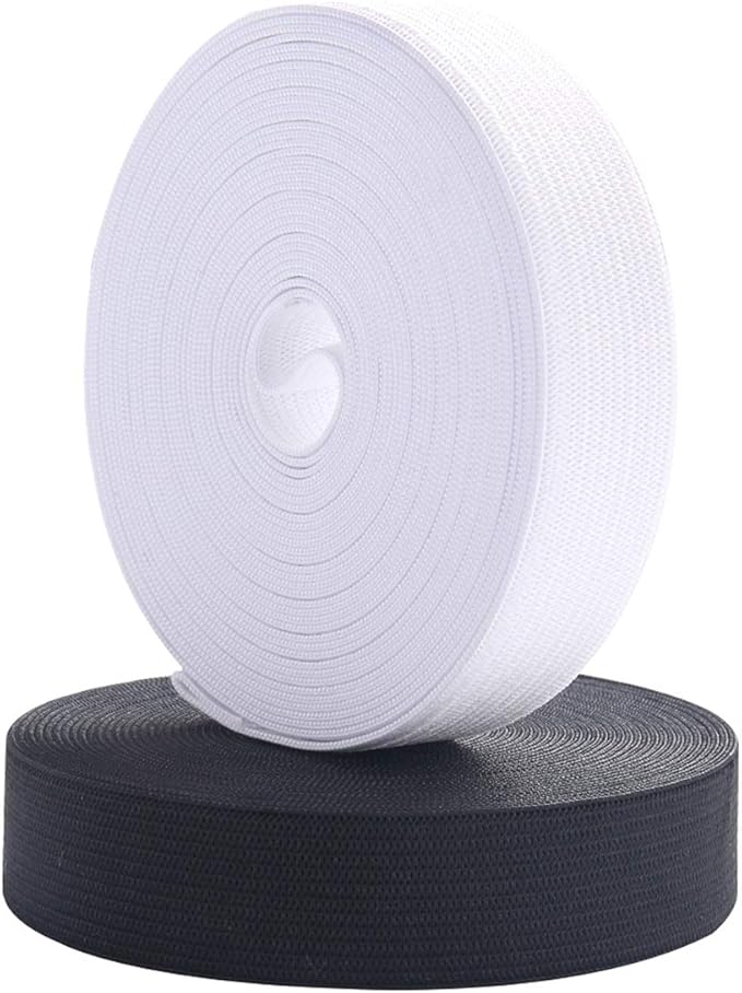 Knit Elastic Bands for Sewing Heavy Stretch High Elasticity Flat Elastic Cord 3/5 Inch Wide Braided Elastic Spool 10 Yard (5 Yard White,5 Yard Black)