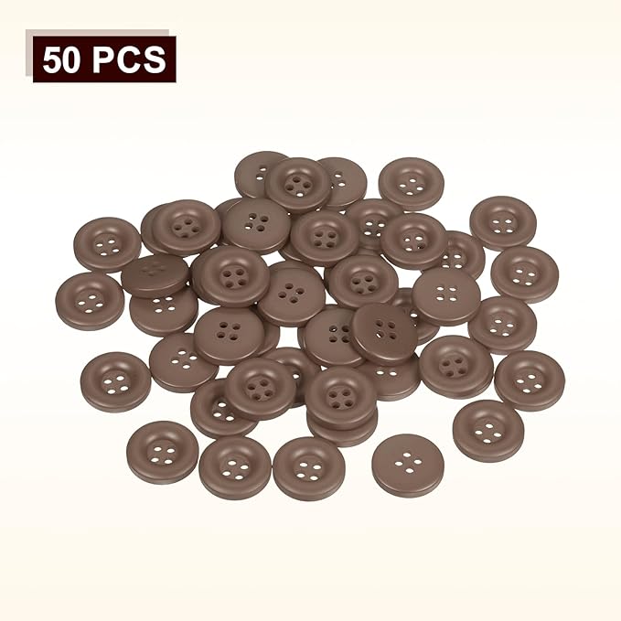 HARFINGTON 50pcs Sewing Button 20mm (3/4 Inch) 4 Holes Resin Thickened Round Crafting Replacement Buttons for Clothing DIY Crafts Decoration, Dark Brown