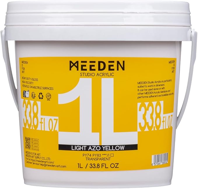 MEEDEN Light Azo Yellow Acrylic Paint: 1 L /33.8 oz Heavy Body Gloss Non-Toxic - Thick Art Paints for Canvas Crafts
