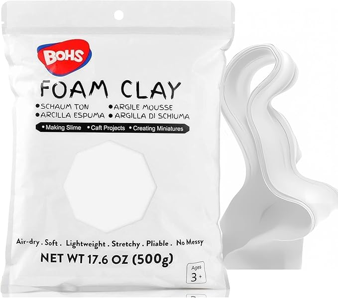 BOHS White Modeling Foam Clay Lite - 500 Grams, Squishy,Soft, Air Dry -for Flower Mirror,Cosplay,Fake Bake, Slime Supplies- 1.1 Lbs