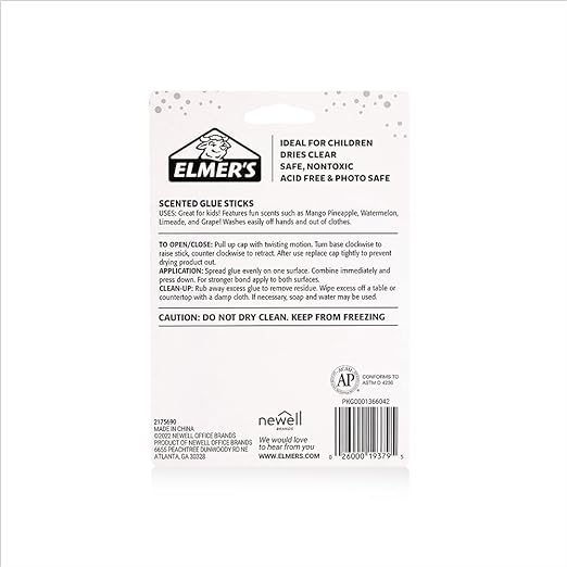 Elmer’s Scented Glue Sticks Safe Nontoxic School Glue 4 Count (6g Each)