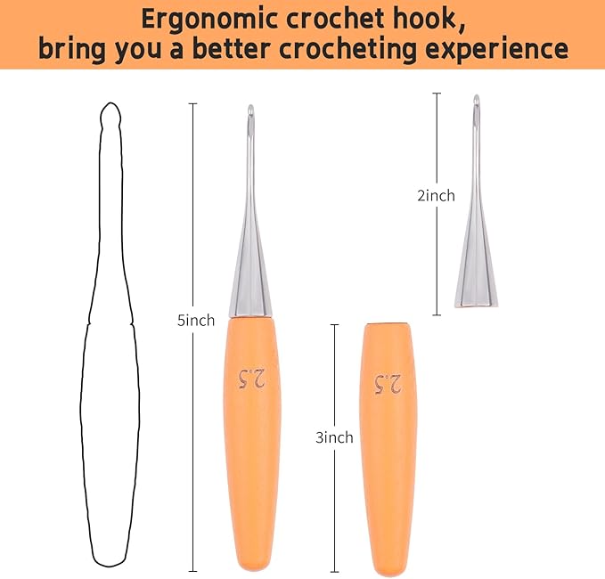 Crochet Hooks 2.5mm Crochet Hook Soft Lightweight Wood Ergonomic Handle and Stainless Steel Crochet Needles Tip (2.5 mm-C)