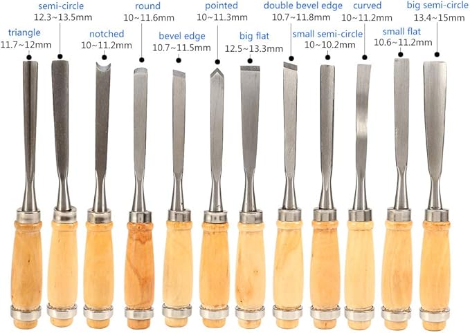 Ejoyous Wood Carving Chisel Set, 12PCS Wood Carving Hand Chisel Set, Woodworking Professional Lathe Gouges Tools Woodworking Cutter with Bag for Sculpture Carpenter