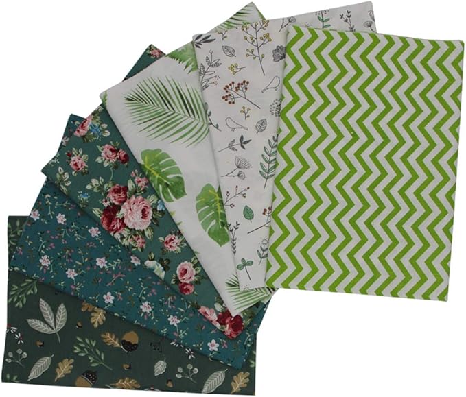 6Pcs Cotton Fabric Squares 20x20 Inch (50x50cm) Pre-Cut Quilt Squares Sheets Patterns Craft Cotton Fabric Bundle for Sewing Quilting Patchwork Crafting Home Décor Handwork (Green)