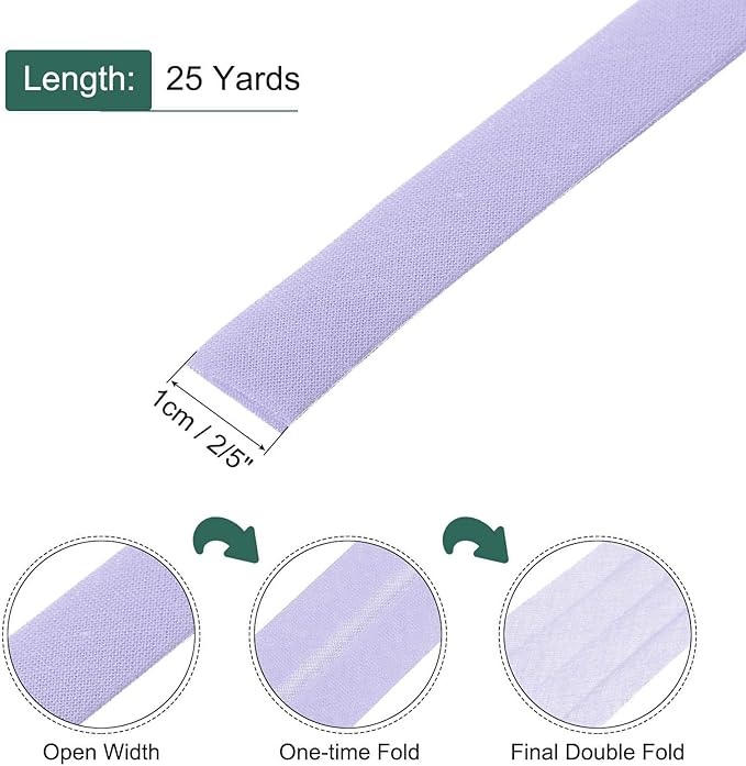 MECCANIXITY 2/5 Inch Double Fold Bias Tape Continuous Bulk Bias Tape for Sewing, Seaming Quilting Hemming Binding Crafts (Light Purple 25 Yards)