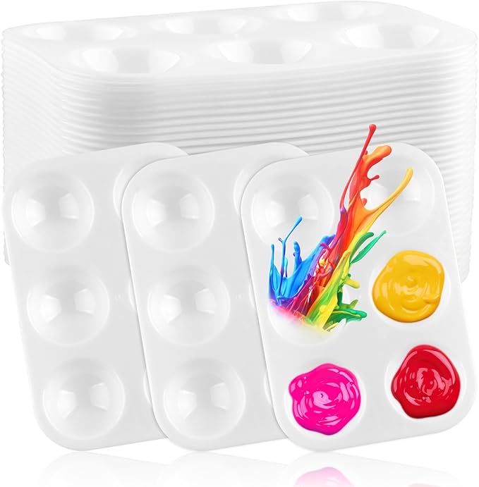 30 Pack White Art Paint Tray Palette 6 Well Rectangular Watercolor Palette Paint Holder Tray Paint Tray for Student Adult Painting Party Art Painting DIY Craft