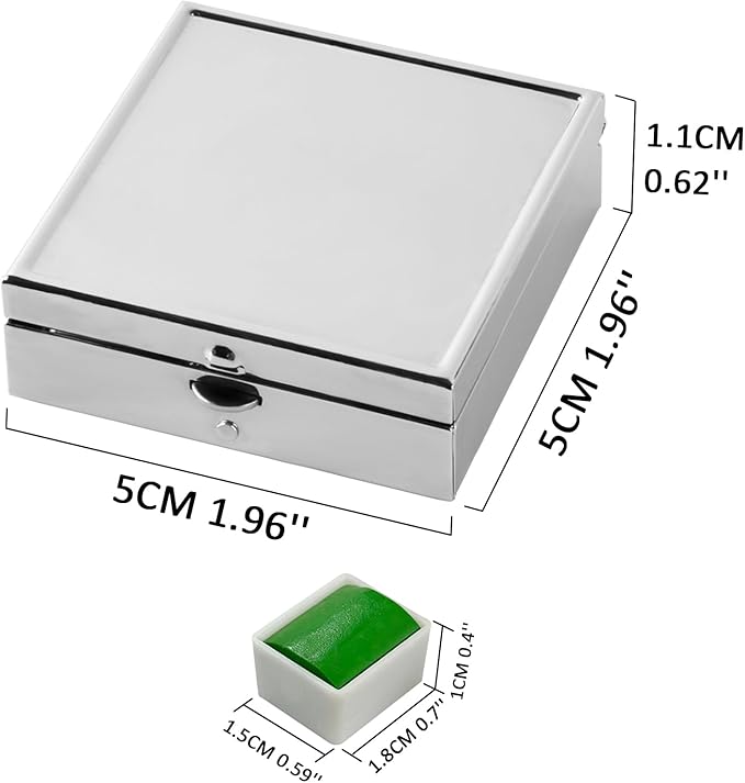 Mini Portable Handmade Artist Watercolor Paint Travel Metallic Box Set with 6 Green Solid Watercolor Half Pans (Each Capacity Approx 1.5ml) Pearlescent.Green