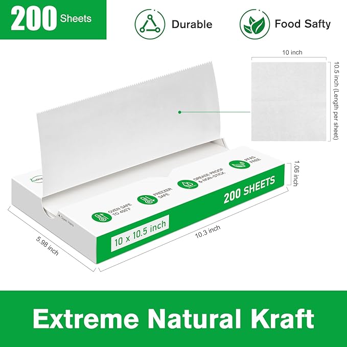 EcoDispose Precut POP UP Deli Paper Sheet Pack of 200, Interfolded Heavy Paper for Food Wrap and Serving (10" x 10-1/2", White）