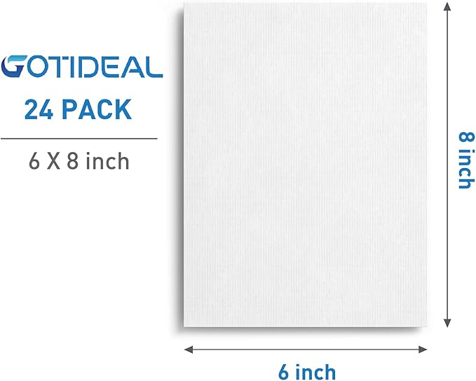 GOTIDEAL Canvases for Painting, 6x8 inch of 24, Professional Primed White Blank Flat Canvas Panels- 100% Cotton Artist Canvas Boards for Acrylics Painting, Oil Watercolor Tempera