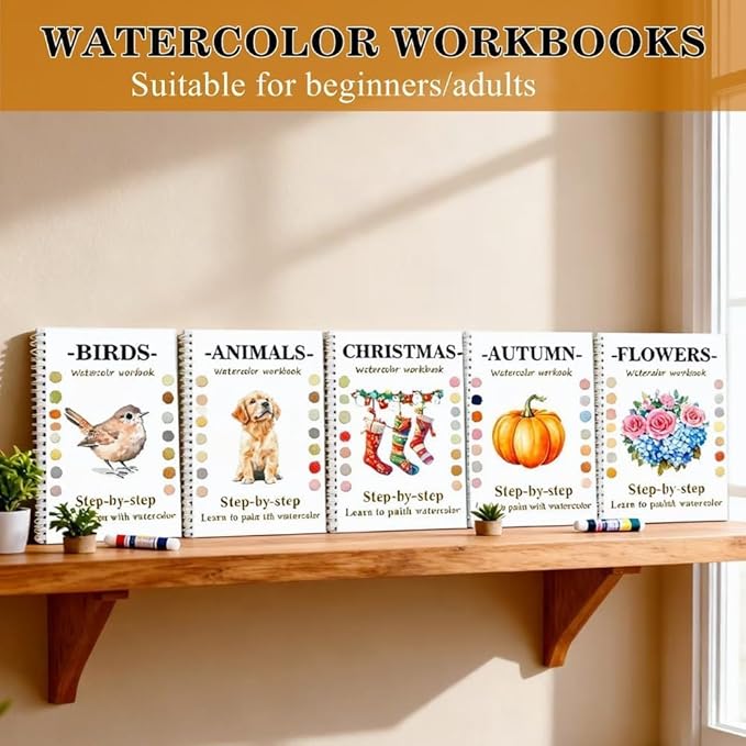 Watercolor Workbooks with Sketches, Beginner Friendly Water Coloring Book Watercolor Paint Set Art Crafts Painting Kit Gift for Adults, Any Level Artist (Animals, with Paint Set)
