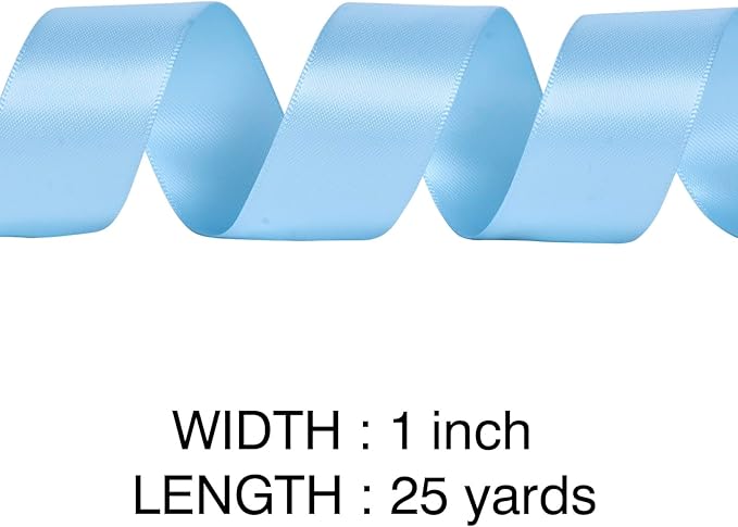 YAMA Light Blue Double Faced Satin Ribbon, 1 Inch 25 Yards, Great for Crafts Bows Flower Bouquet Wedding Home Decor Gift Wrapping
