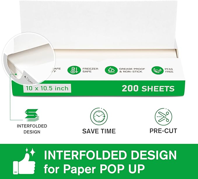 EcoDispose Precut POP UP Deli Paper Sheet Pack of 200, Interfolded Heavy Paper for Food Wrap and Serving (10" x 10-1/2", White）