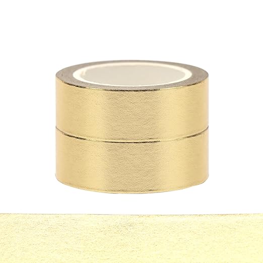 NatSumeBasics Gold Foil Washi Tape Thin Metallic 2pcs 0.6" x 32ft. Masking Tapes Decorative Golden Tape for Crafts Gift Wrapping Decoration DIY (Gold)