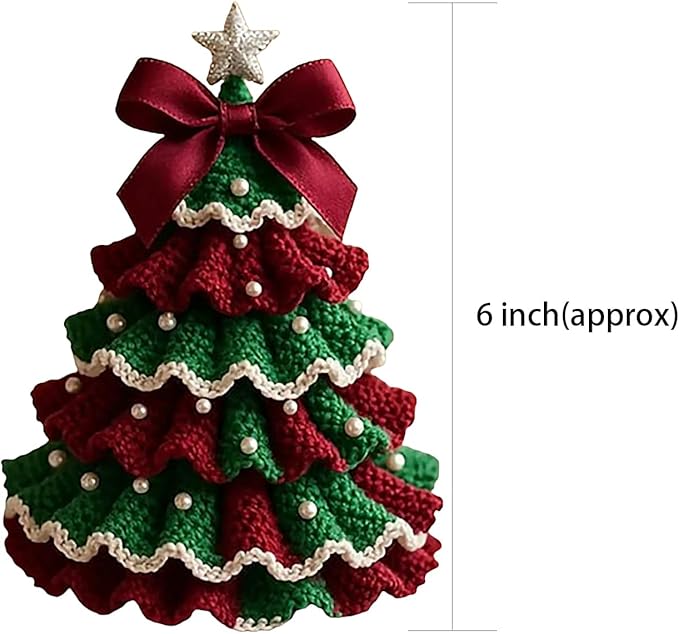 DIY Crochet Christmas Tree Kit – Handmade Holiday Decoration Set,Parent-child activities craft kit,Tree Bow Pearl Embellishment,Cross-stitch by hand,Festive decorations (Multicolour) (Multicolour)