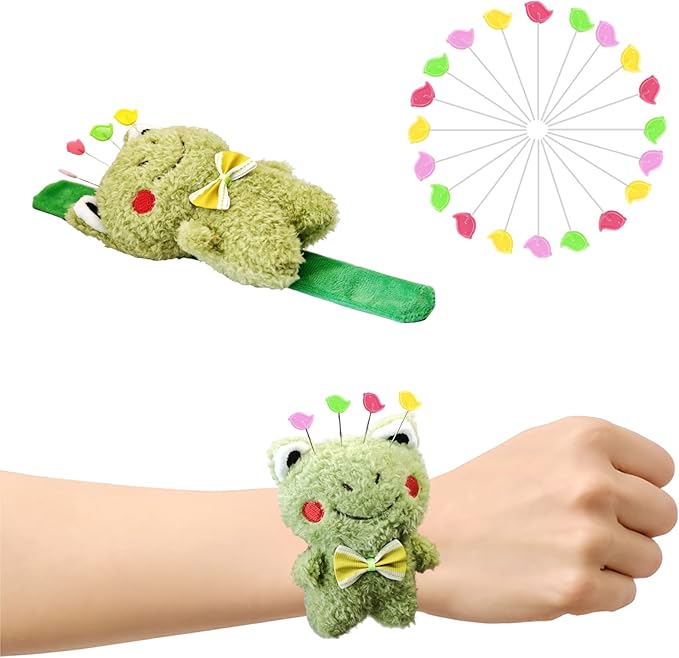 Lovely Frog Wrist Pin Cushion Kit for Sewing with 50 Cute Bird Needles,Including Threader, Thimble ＆Tape Measure for Hand Sewing Cross Stitch Craft Knitting Quilting.