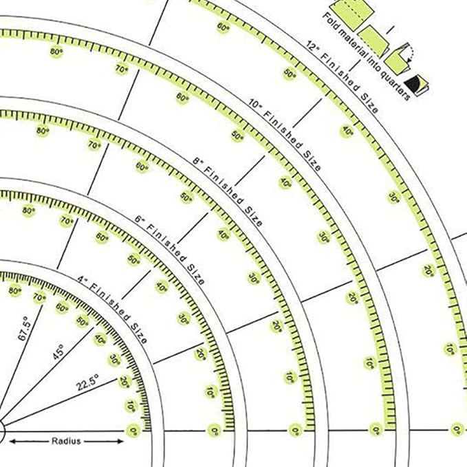 YEQIN Acrylic Quilting Ruler, ”8X 8" Multifunctional Arcs & Fans Quilt Circle Cutter Ruler with Double Colored Lines for Patchwork Sewing Craft Tools,Cutting Cloth Ruler Template
