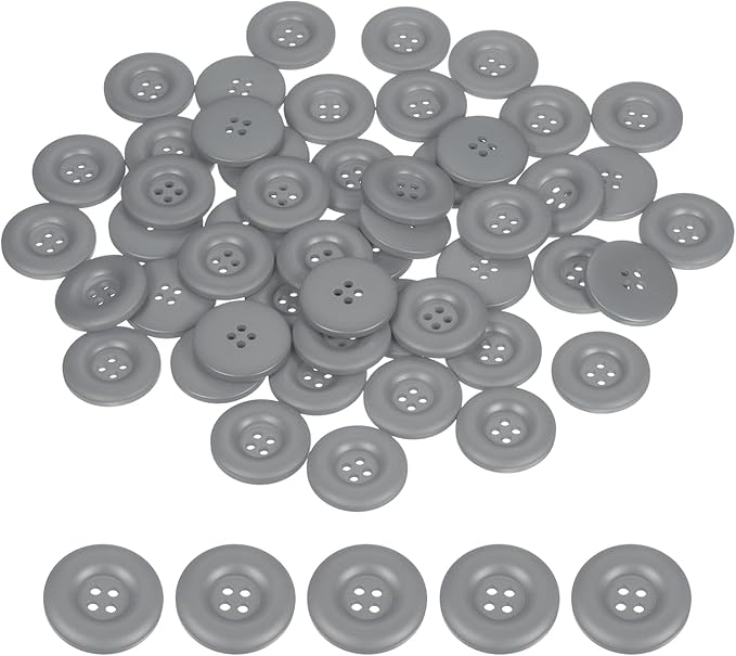 HARFINGTON 50pcs Sewing Button 28mm (1-1/8 Inch) 4 Holes Resin Thickened Round Crafting Replacement Buttons for Clothing DIY Crafts Decoration, Gray