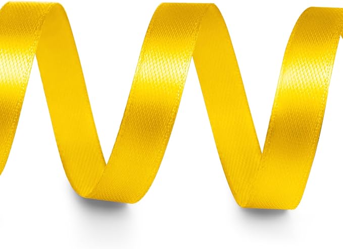 3/8" x 50 Yards Satin Ribbon - Yellow Silk Ribbon with Spool - Ideal for Gift Wrapping, Floral Bouquets, Crafts, Wedding Party Decorations, Christmas and Sewing Projects
