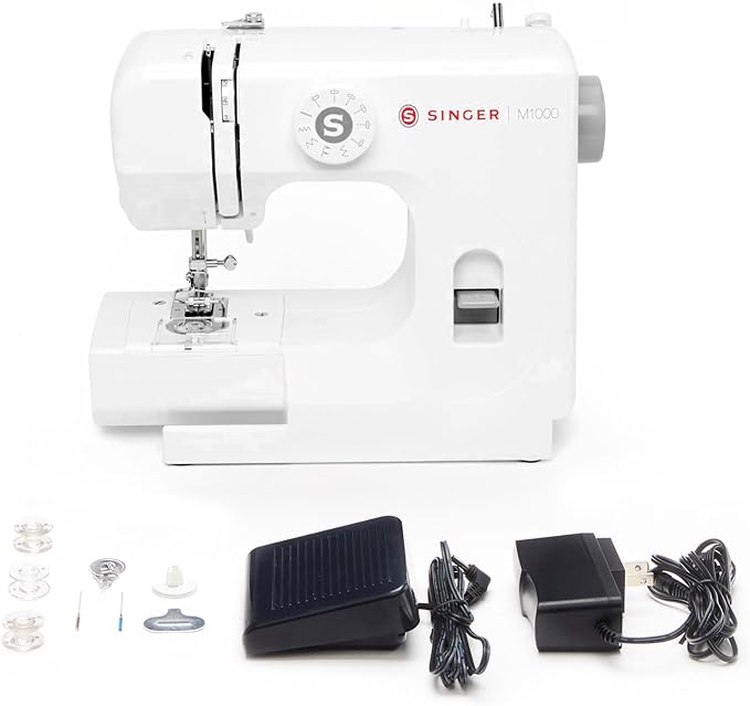 SINGER M1000 Mending Machine | Compact, Lightweight & Portable With 32 Stitch Applications & LED Light | Great for Light to Medium Weight Fabrics & Repairs – White