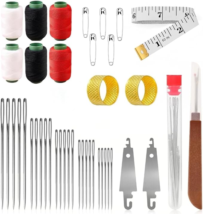 WIQVFYHO Big Eye Steel Sewing Needles Kit, 43 PCS Big Eye Needle Kit, Long Steel Needles for Hand Sewing, Portable DIY Handcraft Repair Tools for Beginners Big Eye Sewing kit