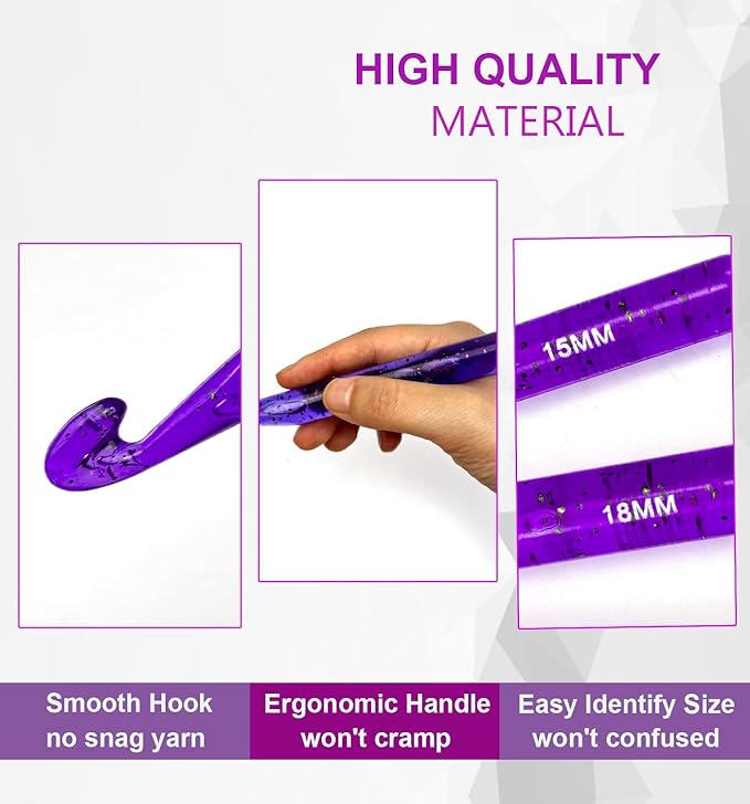 Weabetfu 5 Large Crochet Hook,25mm 20mm 18mm 15mm 12mm Size Crochet Hook, Large Crochet Hook for Chunky Yarn,24PCS Big Crochet Hook,10mm-25mm Crochet Hook with Case(Purple)